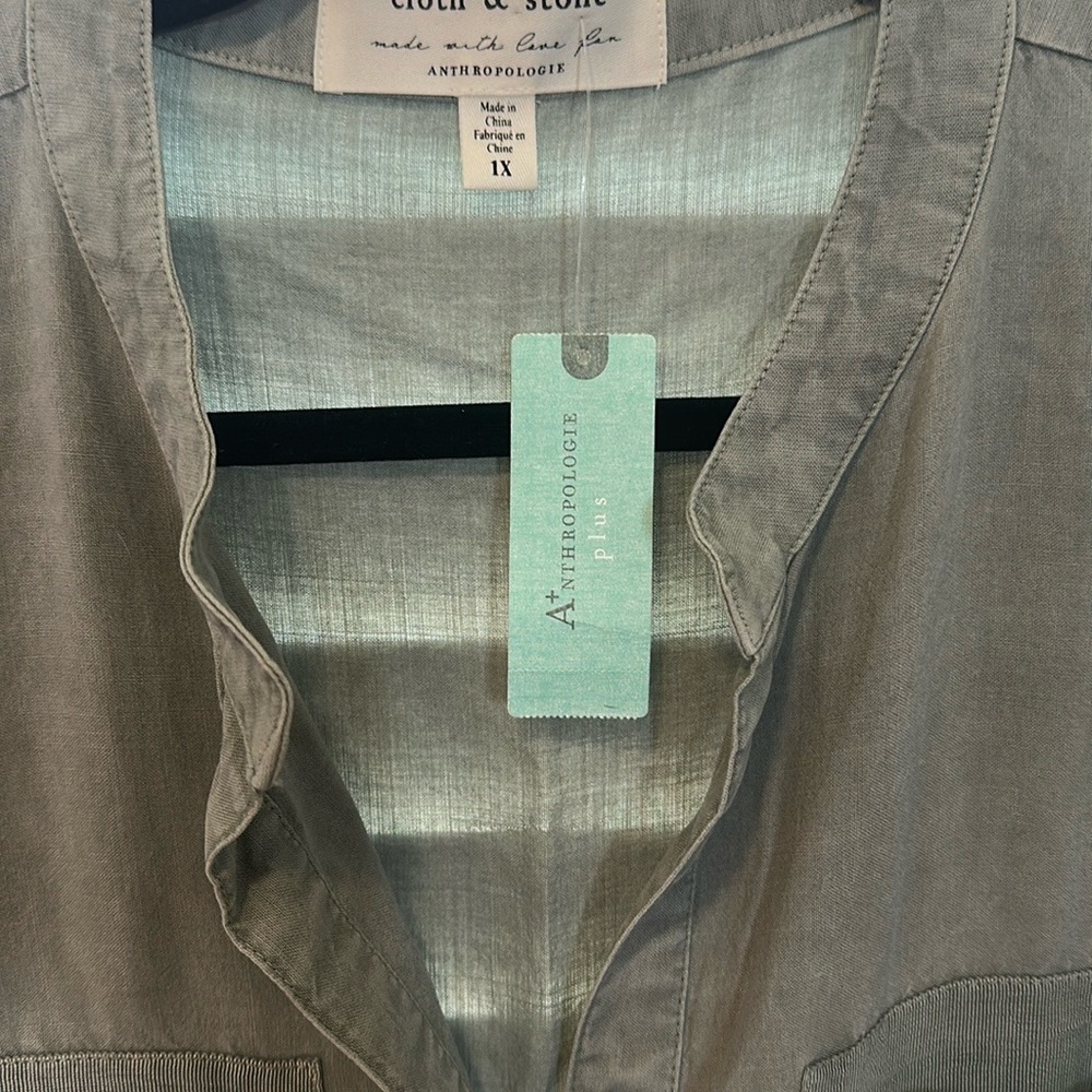 NWT-Anthropologie -Cloth and stone-Size-1X-Gray Button-Down Dress- - Picture 10 of 16